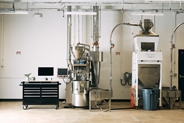 A bright silver loring roaster connects to a color sorter