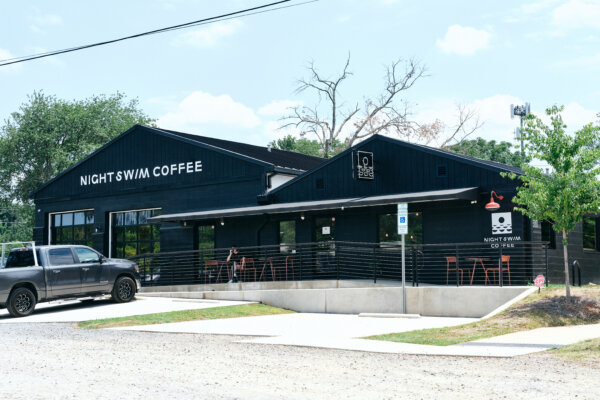 Night Swim Coffee from the outside, with clean white lettering